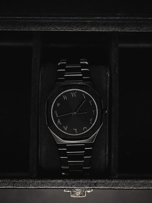 Metal Aura Watch – Arabic Dial | Luxury Matte Black Timepiece (9229-W1)